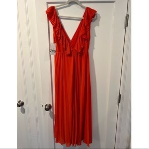 Zara Long Orange Sleeveless Dress